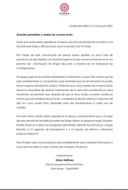 Ginny Hoffman anuncia el inicio de la audiencia en contra de Héctor Parra por abuso sexual