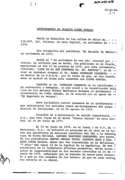 Este es el expediente desclasificado del espionaje contra Joaquín López-Dóriga 