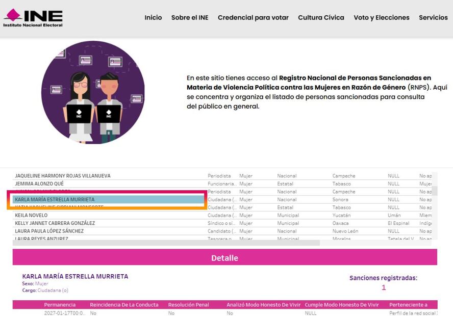 Incluyen a la ciudadana Karla Estrella en el registro de violentadores de género. Foto: Captura