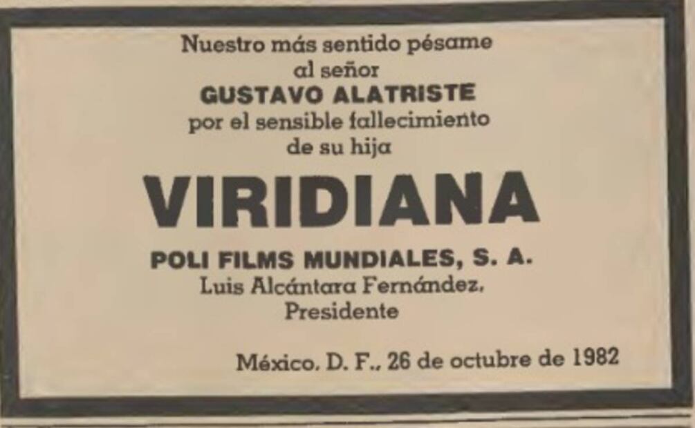 Esquela de Viridiana Alatriste publicada en EL UNIVERSAL.
