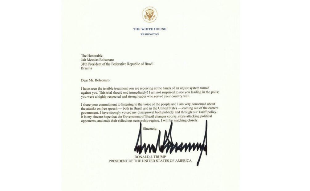 Trump escribe carta de Bolsonaro. (17/07/25) Foto: X