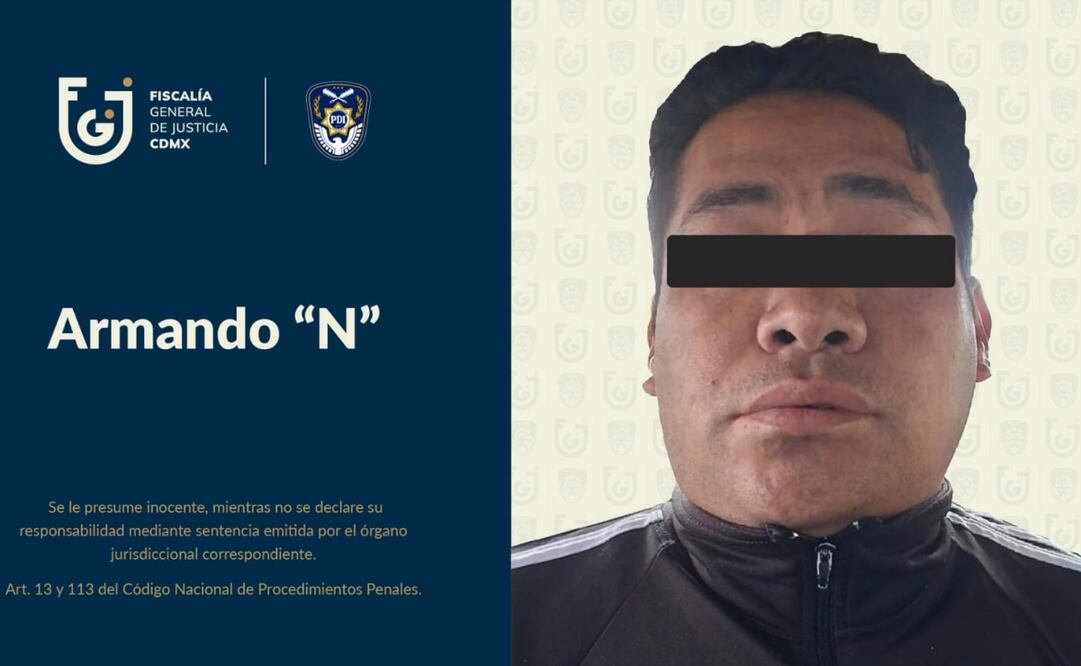 Elementos de Fiscalía de CDMX capturan a Armando "N", presunto feminicida de su expareja en Milpa Alta. 
Foto: Especial.