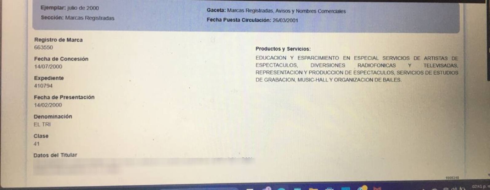 El primer registro data del año 2000 y está a nombre de Alejandro Lora Serna. Foto: Captura de pantalla.