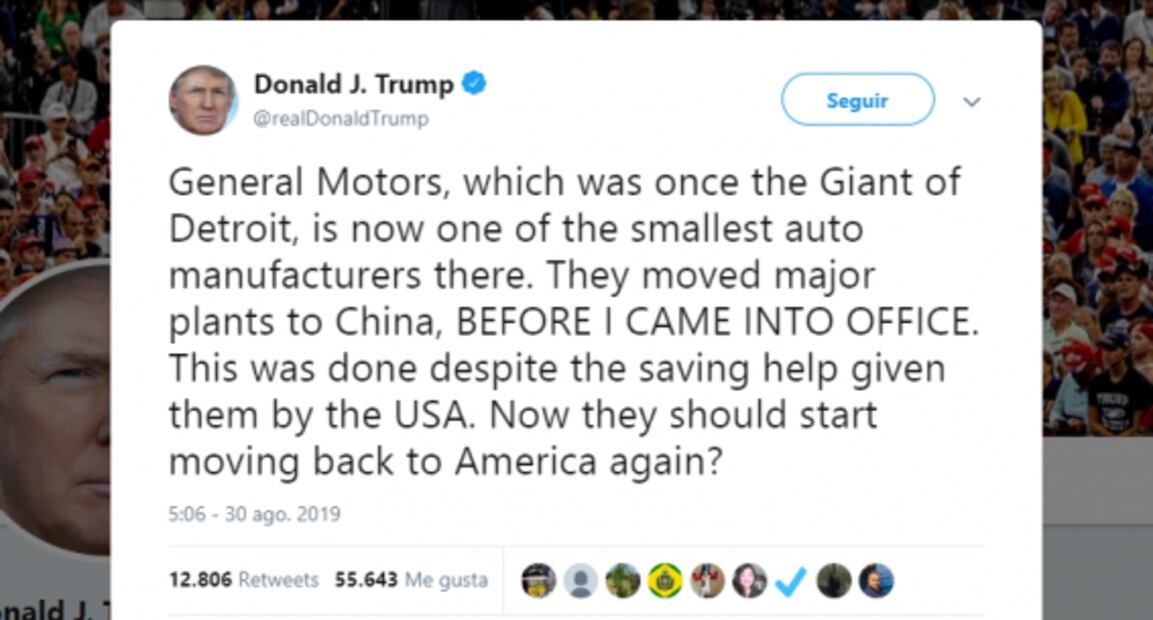 Trump critica a General Motors por trasladar su producción a China