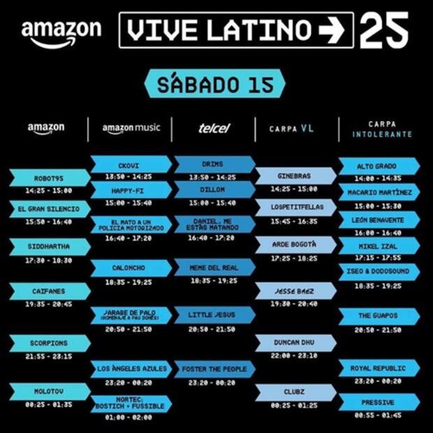 Estos son los horarios del Vive Latino para el día sábado. Foto: Cortesía.