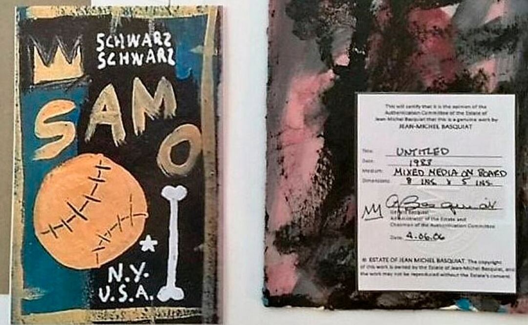 En la imagen se muestra parte de la evidencia del caso, una obra falsa de Jean-Michel Basquiat. Foto: United States Attorney Central District of California vía AP