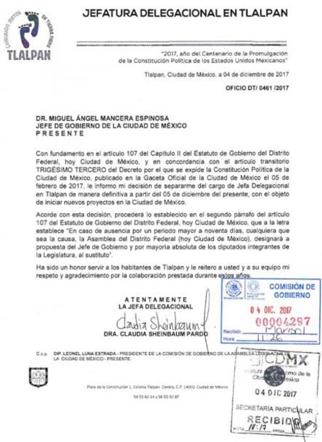 Sheinbaum pide licencia en Tlalpan para ir por la CDMX