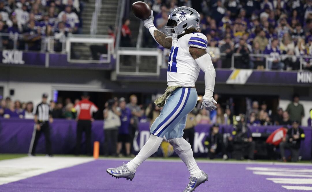 Ezekiel Elliot festejando una anotación sobre Vikings / Foto: AP
