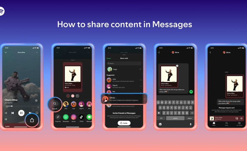 Spotify estrena "Mensajes", el chat secreto para compartir música. Imagen: Spotify