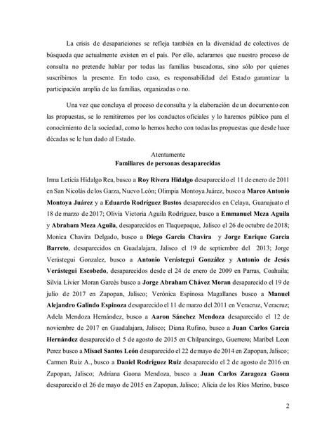 Comunicado compartido por la cuenta de Glorieta de las y los Desaparecidos. Foto: X @GlorietaMx