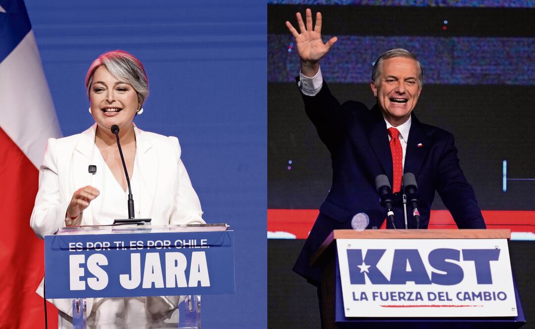 Los candidatos a la presidencia chilena por Unidad por Chile, Jeannette Jara, y por parte del Partido Republicano, José Antonio Kast. Fotos: Elvis González / EFE y Esteban Félix / AP