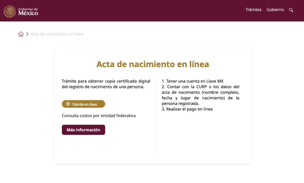 Paso a paso: cómo tramitar el acta de nacimiento digital. Imagen: captura de pantalla