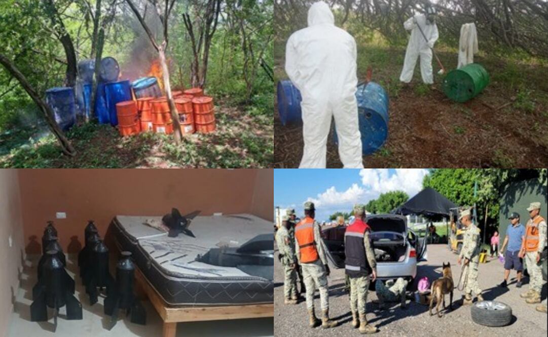 Aseguran sustancias químicas, armas, droga, explosivos y vehículos en municipios de Sinaloa (06/10/2025). Foto: Especial