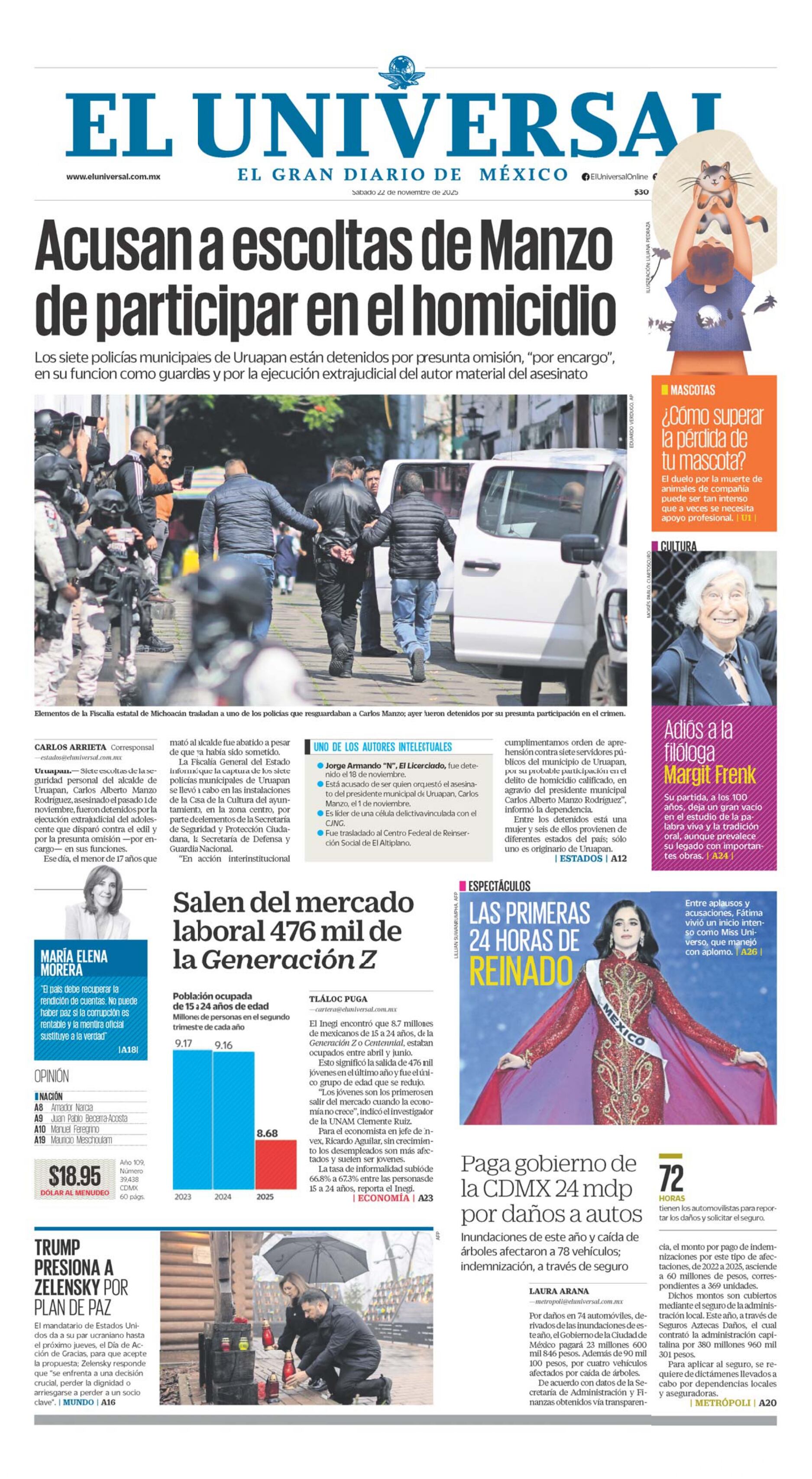 Portada impresa del 22 de noviembre de 2025