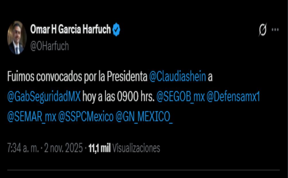 Claudia Sheinbaum convoca a Omar García Harfuch al Gabinete de Seguridad. Foto: Captura de pantalla