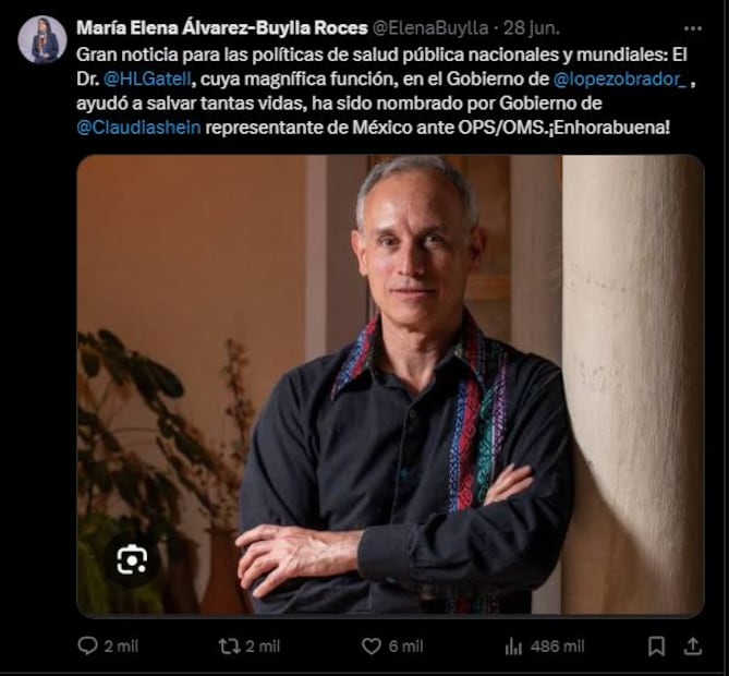 La exdirectora del Consejo Nacional de Ciencia y Tecnología (Conacyt), anunció a través de sus redes sociales que Hugo López-Gatell iba a ser el próximo representante de México ante la OMS. Foto: Captura de pantalla