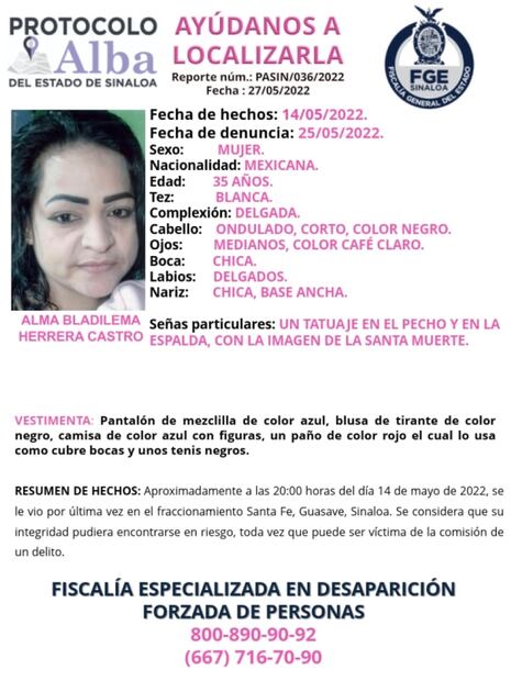 Emiten en Sinaloa 7 alertas de búsqueda: entre desaparecidos está una madre de familia y sus 4 hijos