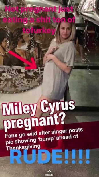 Con foto, Miley Cyrus responde si está embarazada