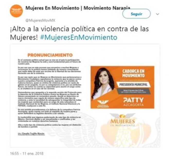 Movimiento Ciudadano condena ataques contra candidata