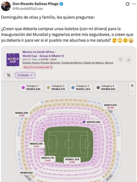 Ricardo Salinas Pliego anuncia que regalará boletos para el Mundial 2026. Foto: Captura de pantalla