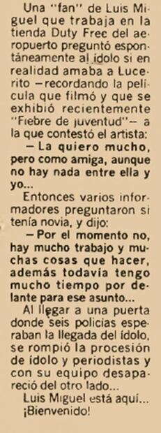 "La quiero como amiga", lo que dijo Luis Miguel de Lucero