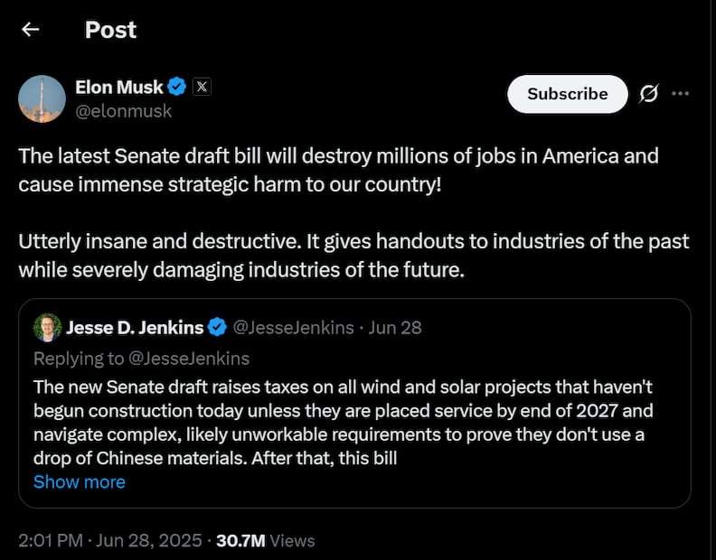 Elon Musk a través de su cuenta oficial de X. Foto: captura de pantalla