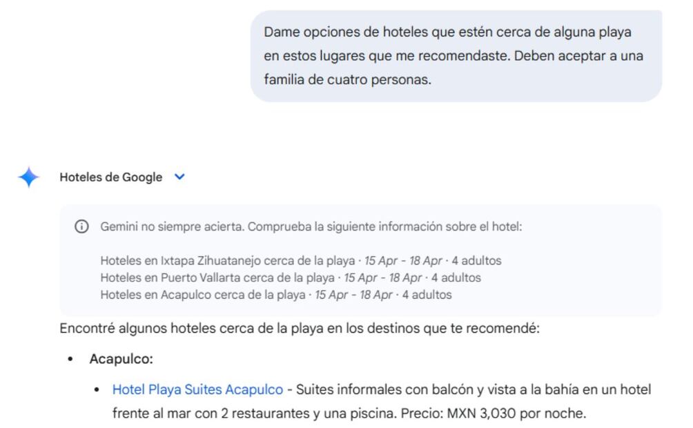 Cómo crear un itinerario de viaje con ayuda de Gemini. Imagen: captura de pantalla