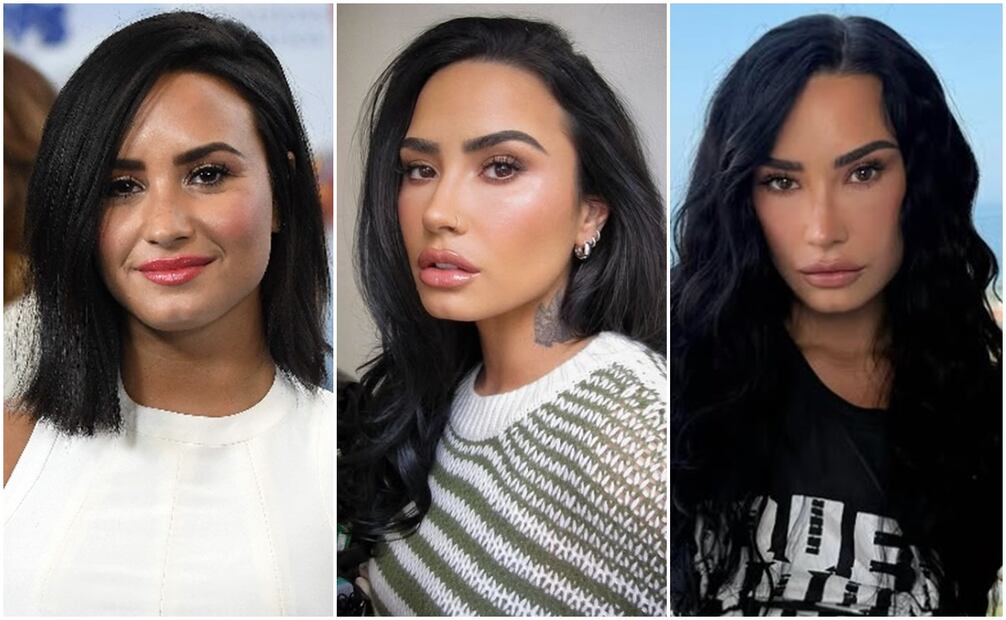 Demi Lovato en 2017 y en 2025, respectivamente. La tercera foto es la que está dando de qué hablar entre los cibernautas.