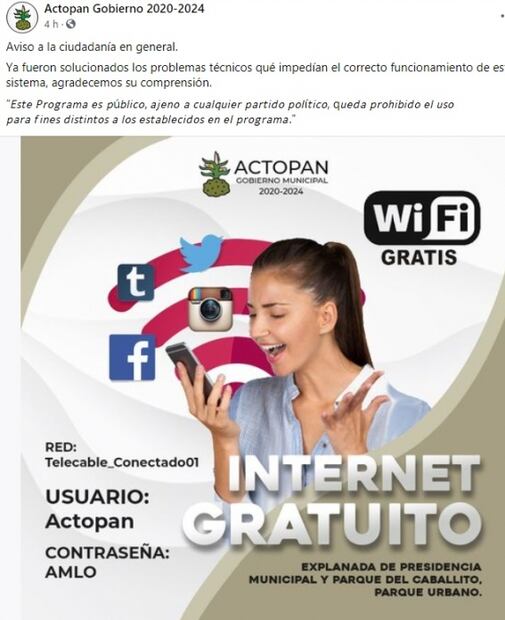 Comparten Wifi gratis en Actopan, Hidalgo...y la contraseña es “AMLO”