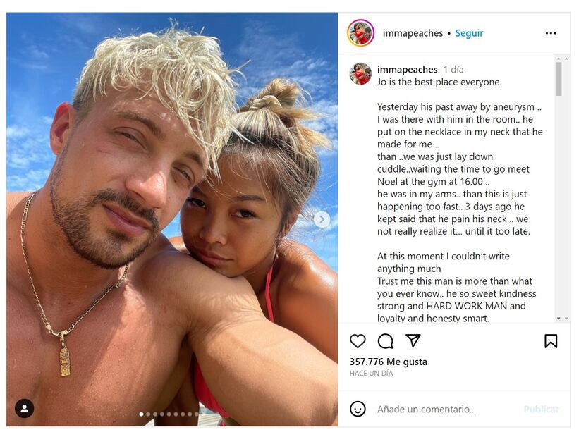 La novia de Jo Lindner relató los últimos días del influencer. Foto: Instagram