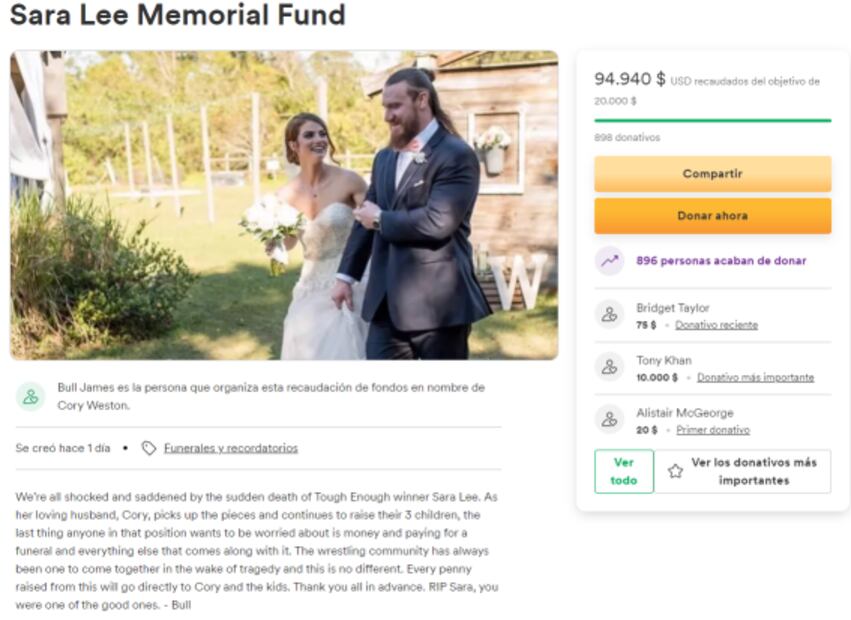 Recaudan casi 100 mil dólares para los hijos y esposo de Sara Lee, exluchadora de la WWE que murió