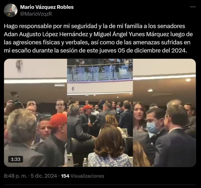 Mario Vázquez Robles culpa a Yunes y Adán Augusto López de su seguridad. Foto: Captura de pantalla