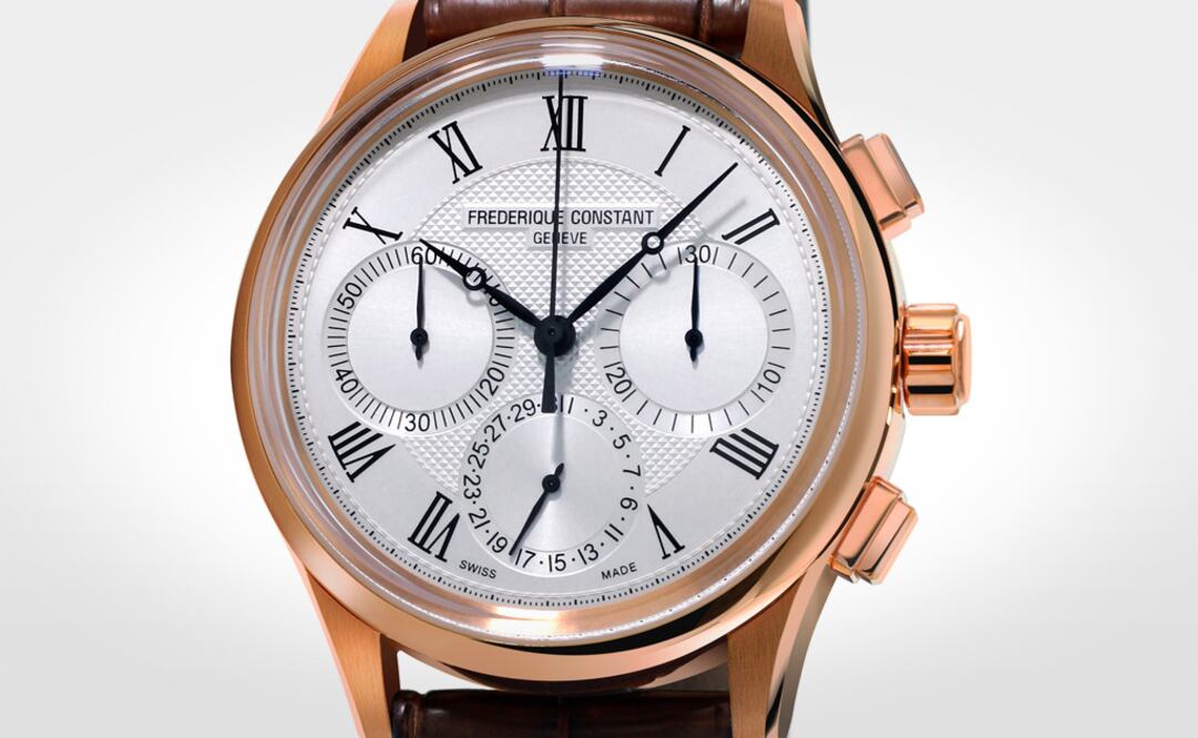 La versión de acero chapado en oro rosa y esfera con decoración guilloché "Clous de Paris" del Flyback Chronograph Manufacture de Frédérique Constant.