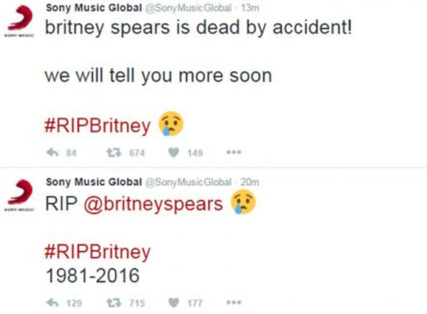 Sony Music sufre hackeo y anuncia muerte de Britney Spears