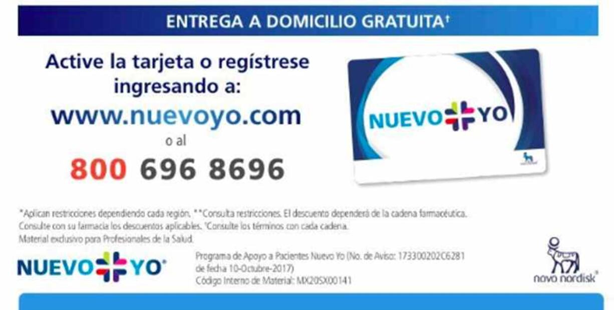 Información del programa “Nuevo yo” de Novo Nordisk con el que algunos médicos y farmacias tienen convenio.