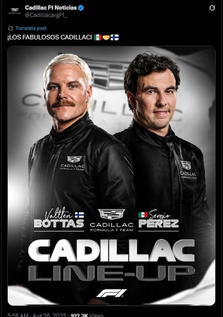 La confusión entre la histórica agrupación de rock y la escudería Cadillac generó humor en redes sociales tras el anuncio del regreso del piloto mexicano Sergio “Checo” Pérez al máximo circuito del automovilismo
Foto: Captura de pantalla en X