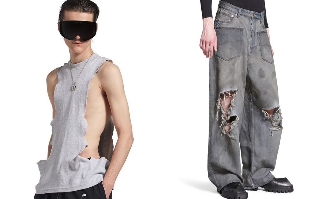 Balenciaga tiene en sus colecciones numerosas prendas rotas o desgastadas. Foto: Balenciaga