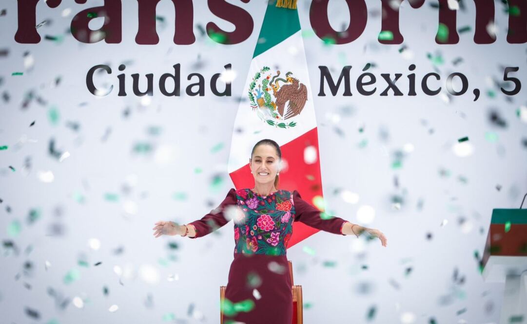 Claudia Sheinbaum, presidenta de México, en su mensaje desde el Zócalo capitalino a un año de su gobierno, el 5 de octubre de 2025. Foto: Diego Simón Sánchez/ EL UNIVERSAL
