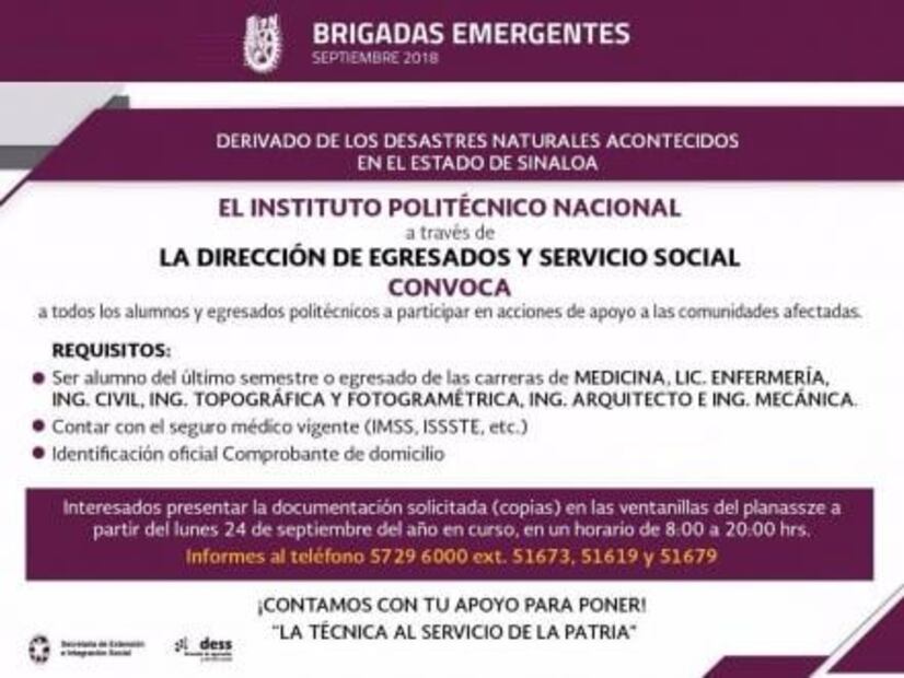 IPN convoca a brigadistas para apoyar en zonas afectadas de Sinaloa