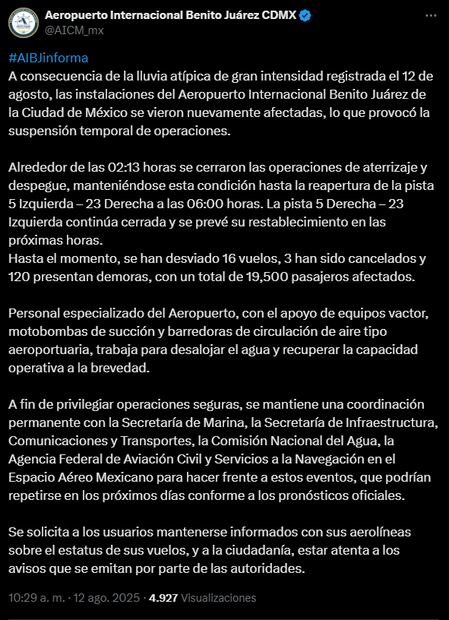AICM a través de su cuenta oficial de X. Foto: captura de pantalla