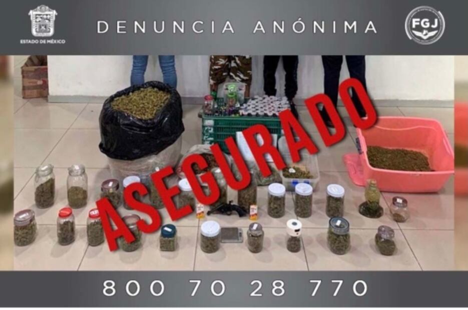 Aseguran 35 kilos de marihuana, dulces con droga y a dos sujetos tras cateo en Los Reyes La Paz
