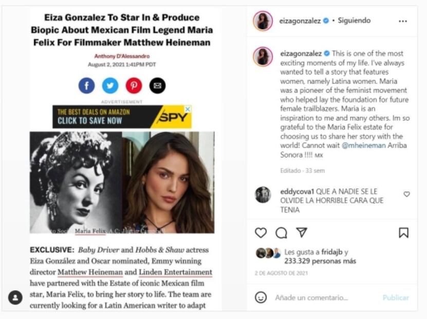 Toman medidas preventivas sobre película de María Félix protagonizada por Eiza González
