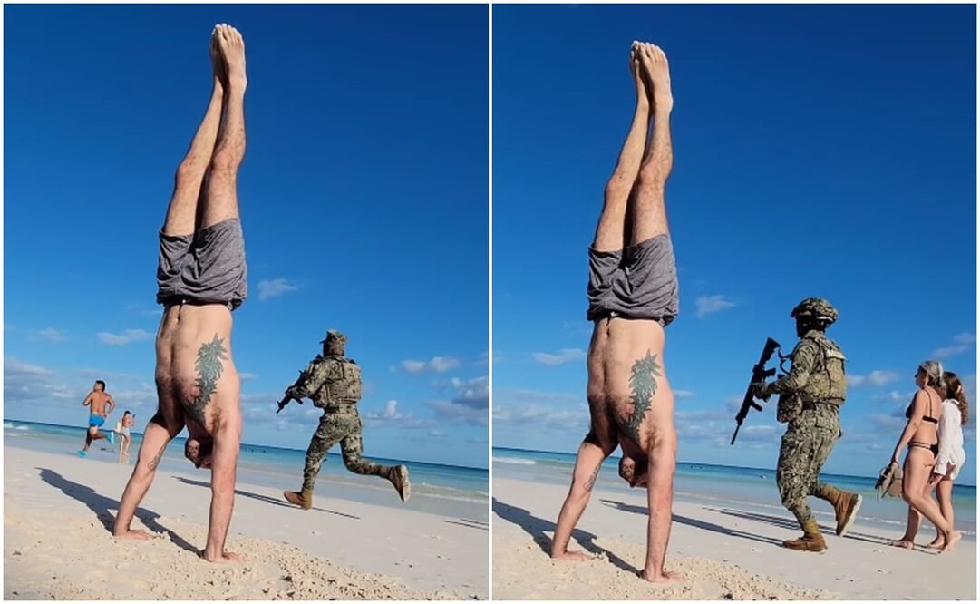 El profesor de yoga, Jayson Barniske, grababa ejercicios en una playa de Tulum. Foto: Captura