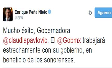 EPN felicita a Claudia Pavlovich, gobernadora de Sonora