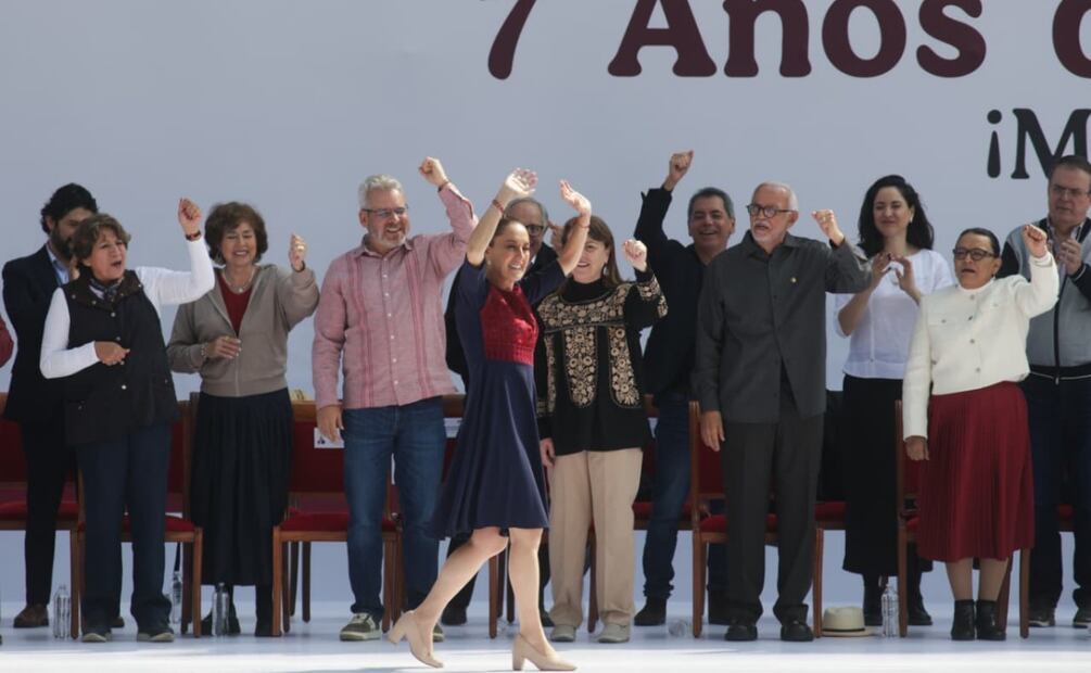 La presidenta de México Claudia Sheinbaum Pardo dando su mensaje en el evento "7 años de Transformación" en el Zócalo de la CDMX (06/12/2025). Foto: Carlos Mejía / EL UNIVERSAL