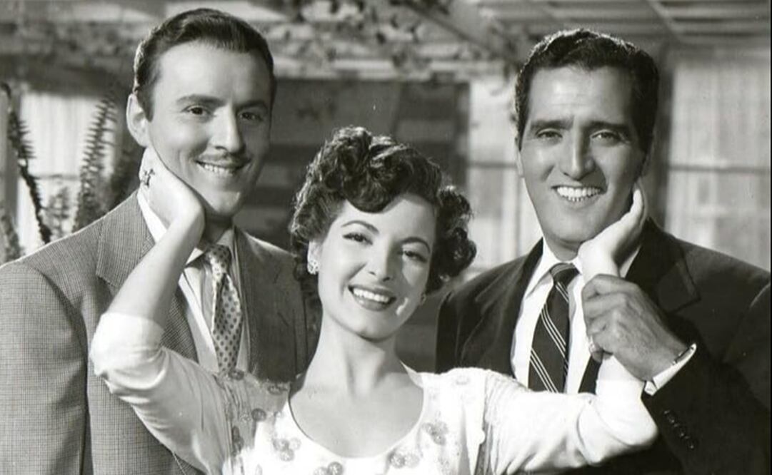 Alma Rosa Aguirre, Manolo Fábregas y Abel Salazar en "La miel se fue de la luna" (1952).