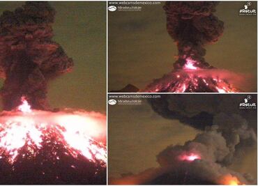 Volcán de Colima lanza fumarola con material incandescente