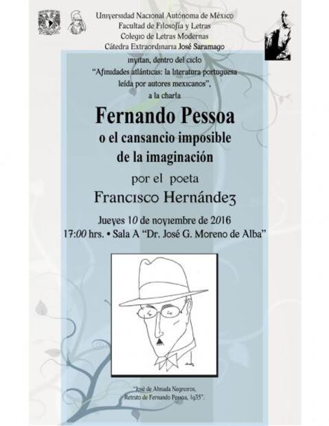 Francisco Hernández abordará poética de Fernando Pessoa