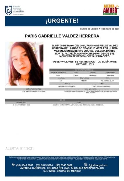 Activan Alerta Amber para localizar a Paris Gabrielle de 13 años, se extravió en la colonia Barrio Norte