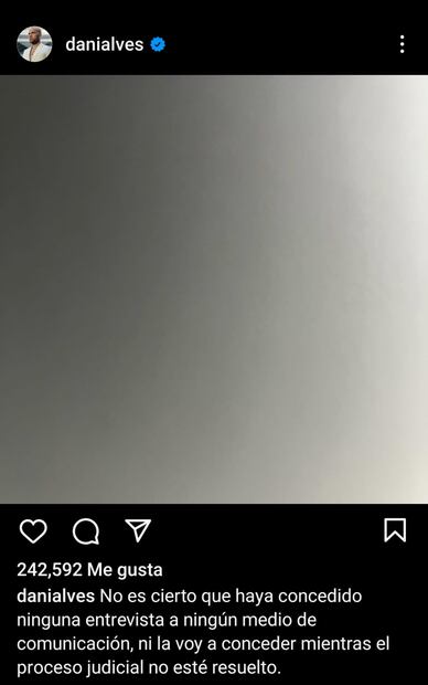 Dani Alves manda un primer mensaje en redes sociales tras su liberación